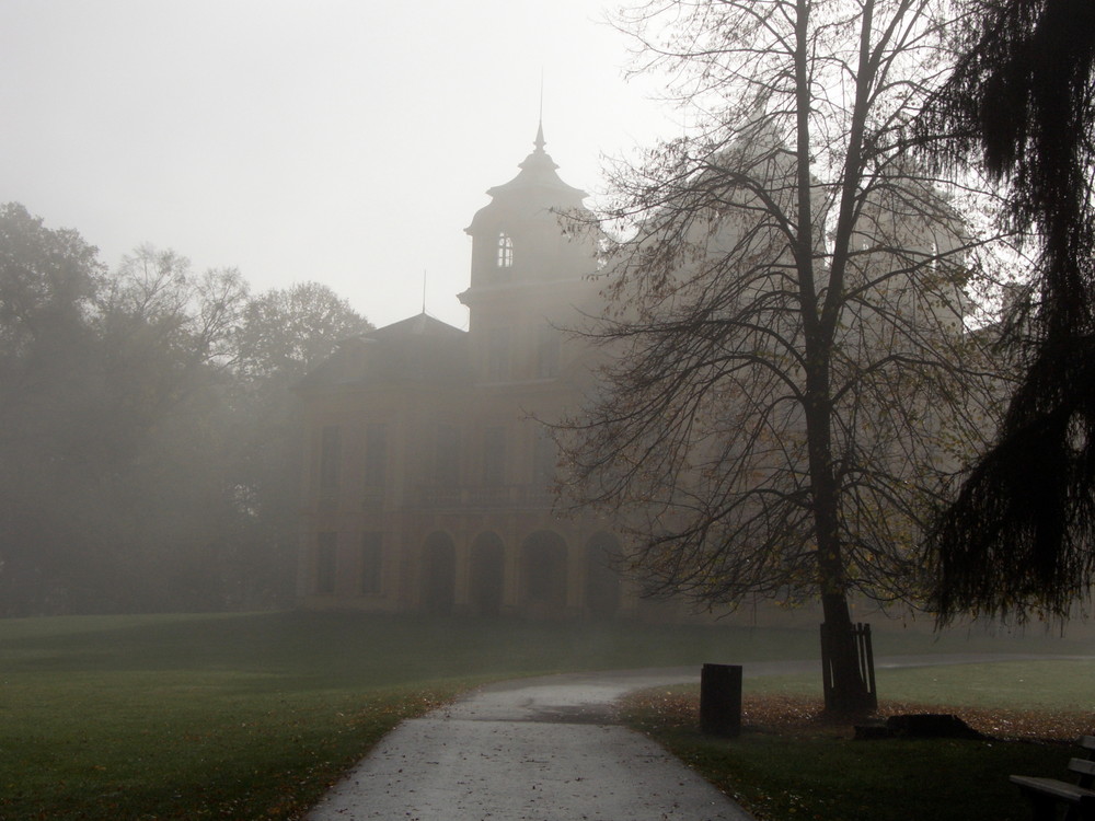 Schloss Favorite im Nebel