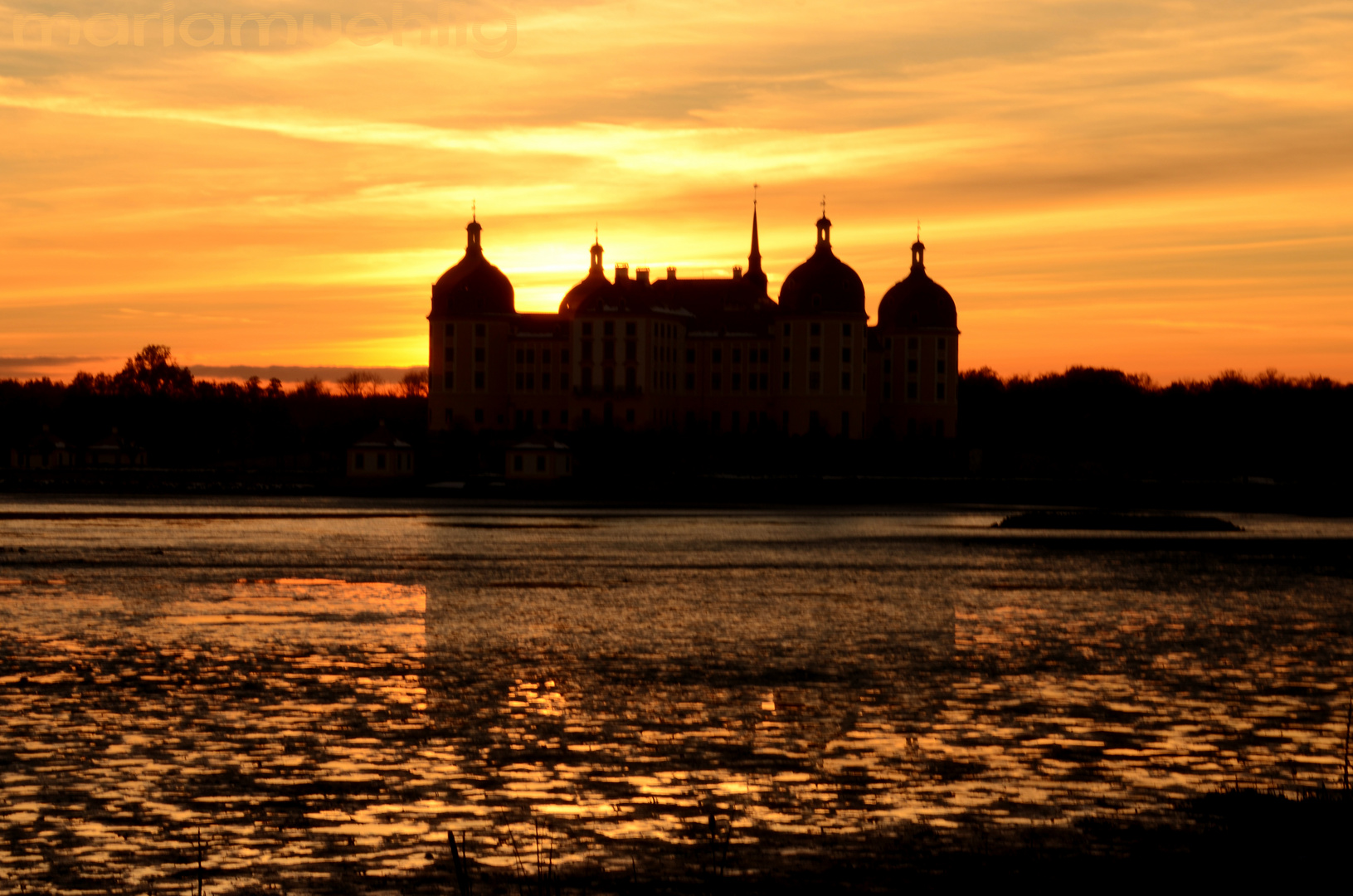 Schloss Moritzburg in der untergehenden Sonne