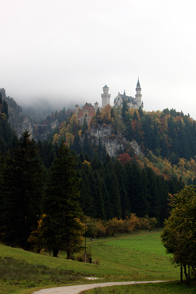 Schloß Neuschwanstein im nebligen Herbst