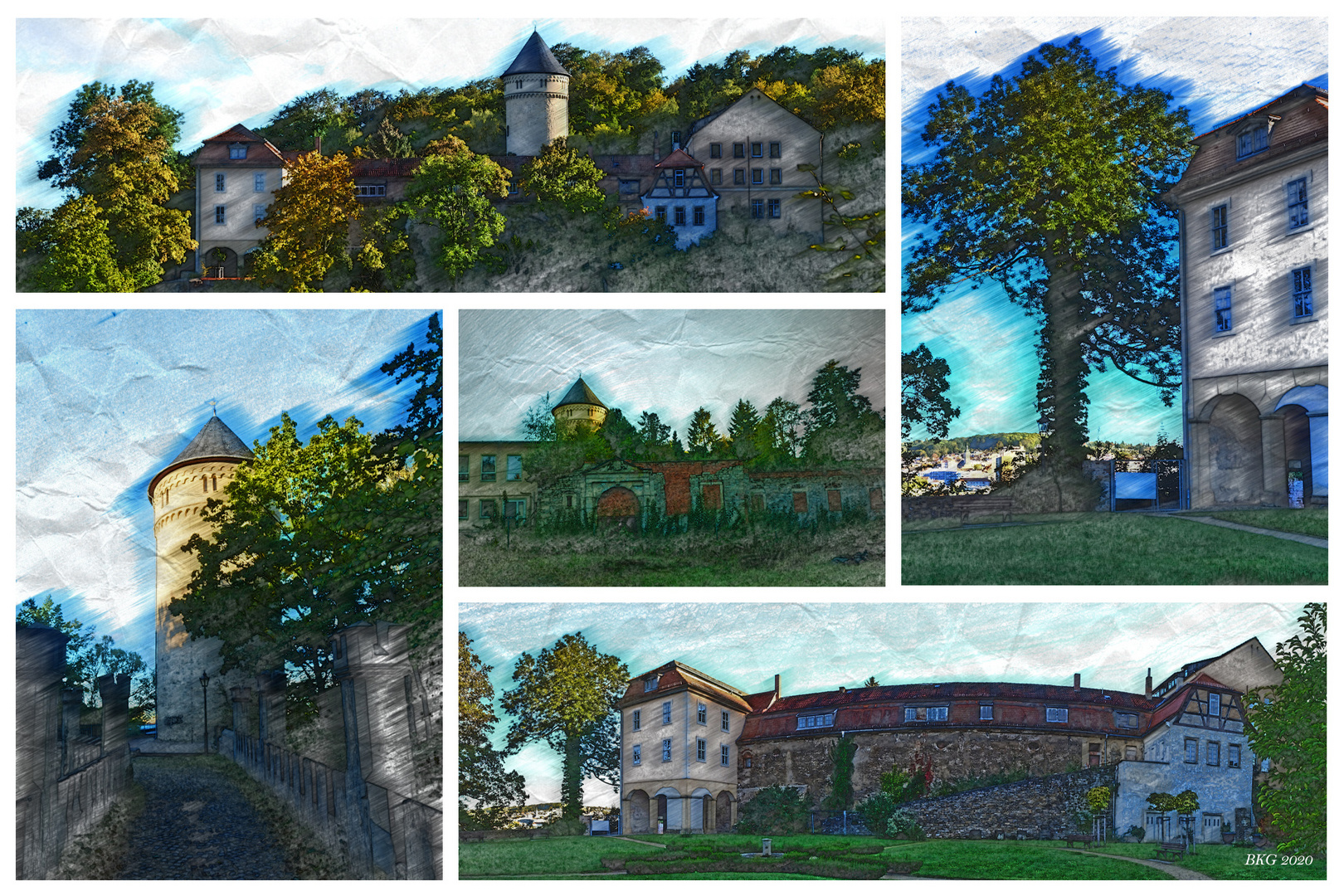 Schloss Osterstein als Collage im digitalen Buntstiftmodus 