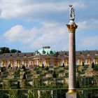 Schloss Sanssouci mit Weinbergterassen und Statue