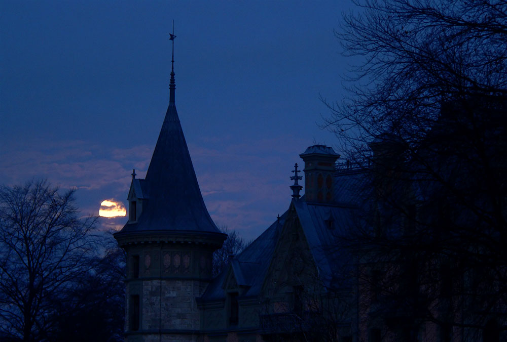 Schloss Schadau Thun bei Monduntergang