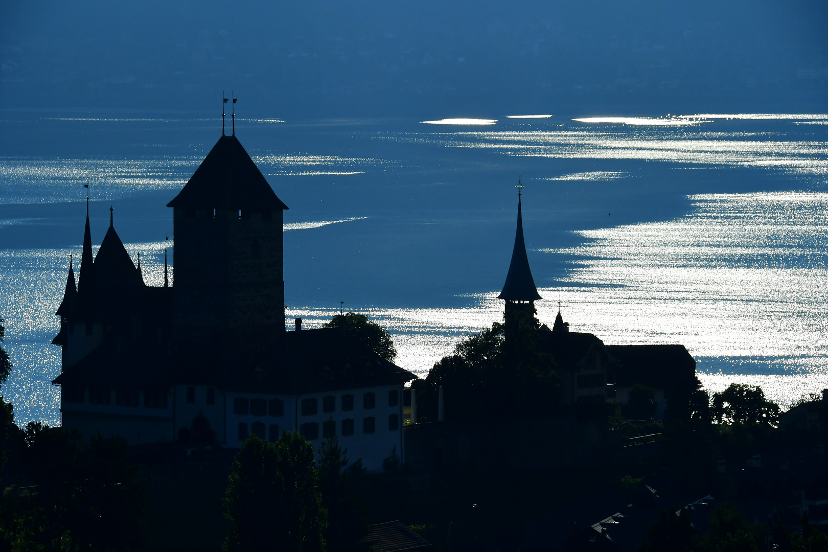 Schloss Spiez im gegenlicht