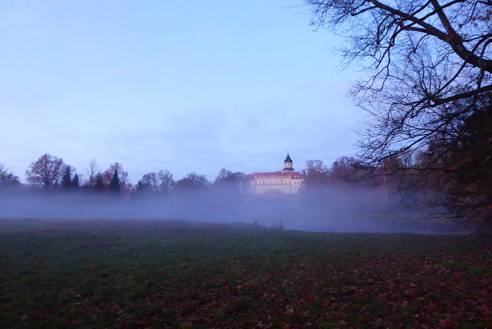 Schloss Wiesenburg im Nebel