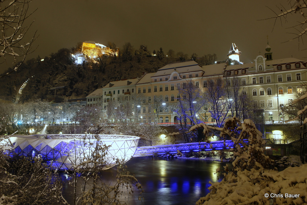 Schloßberg und Murinsel in Graz