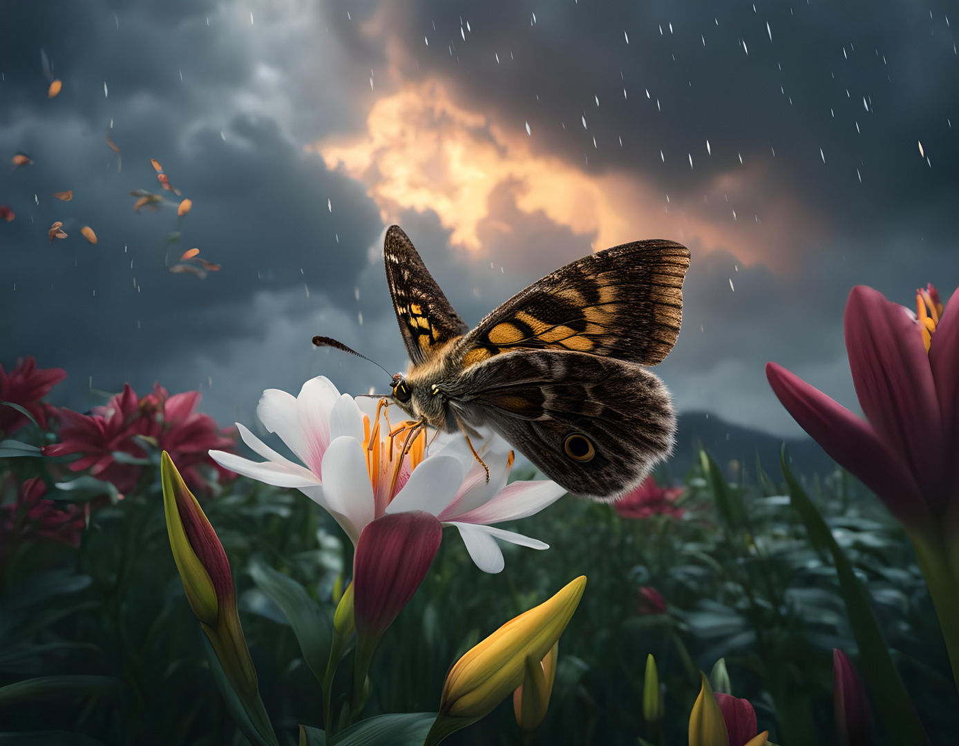 Schmetterling auf einer Lilienblüte