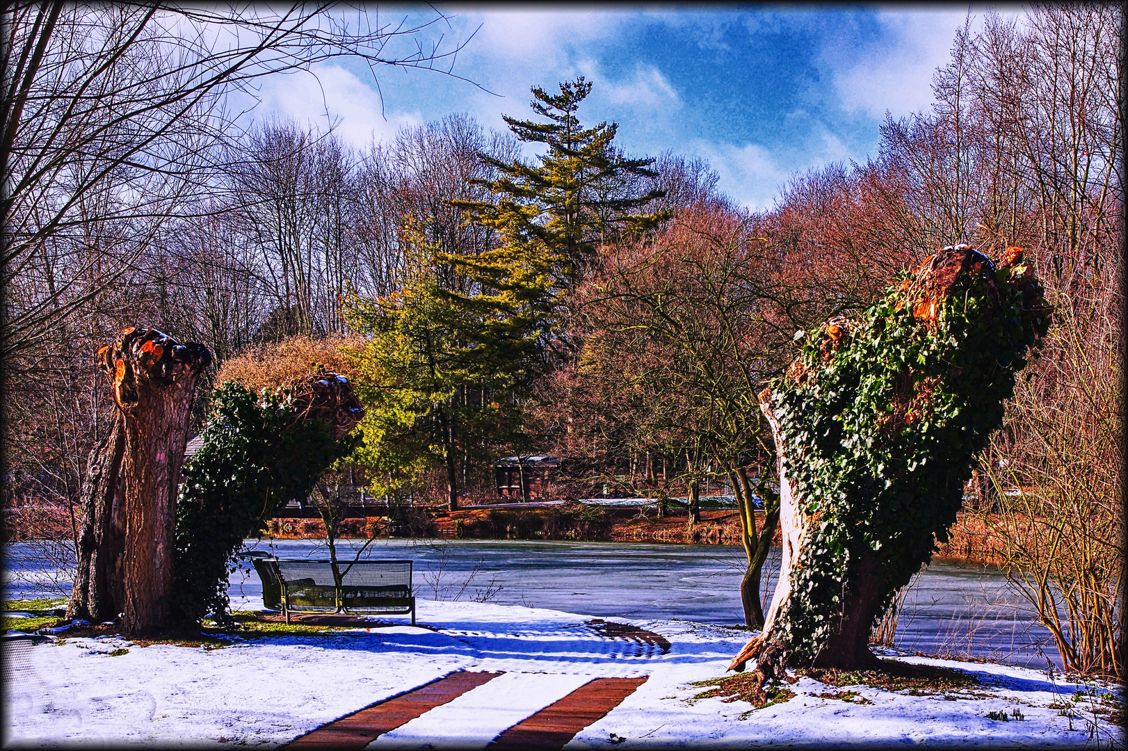 Schnee im Kurpark