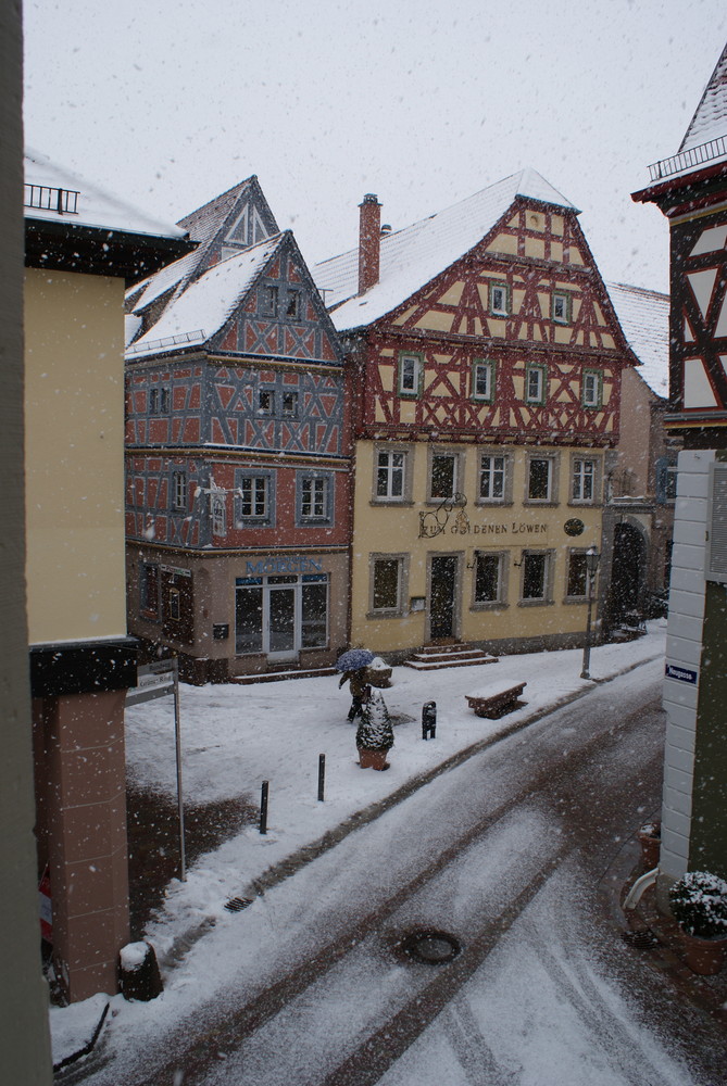 Schnee in Ladenburg/Neckar.