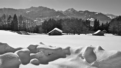 Schnee in Übersaxen/Vorarlberg, Österreich