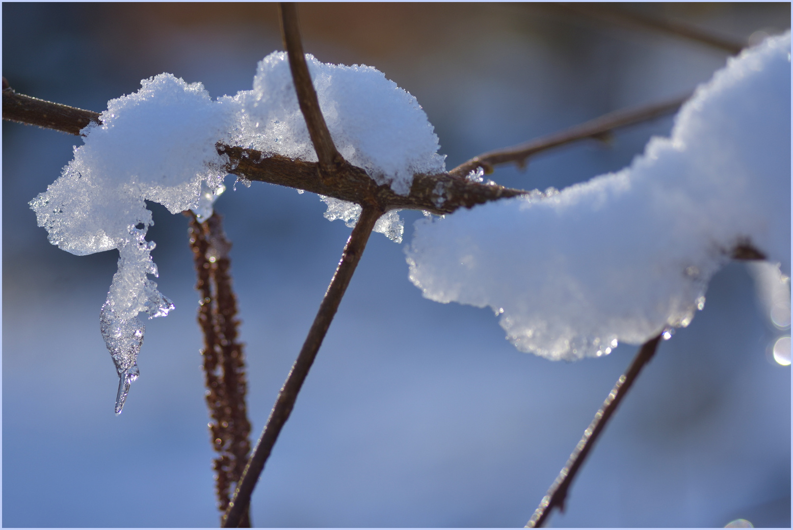 Schnee und Eis tauen in der Morgensonne