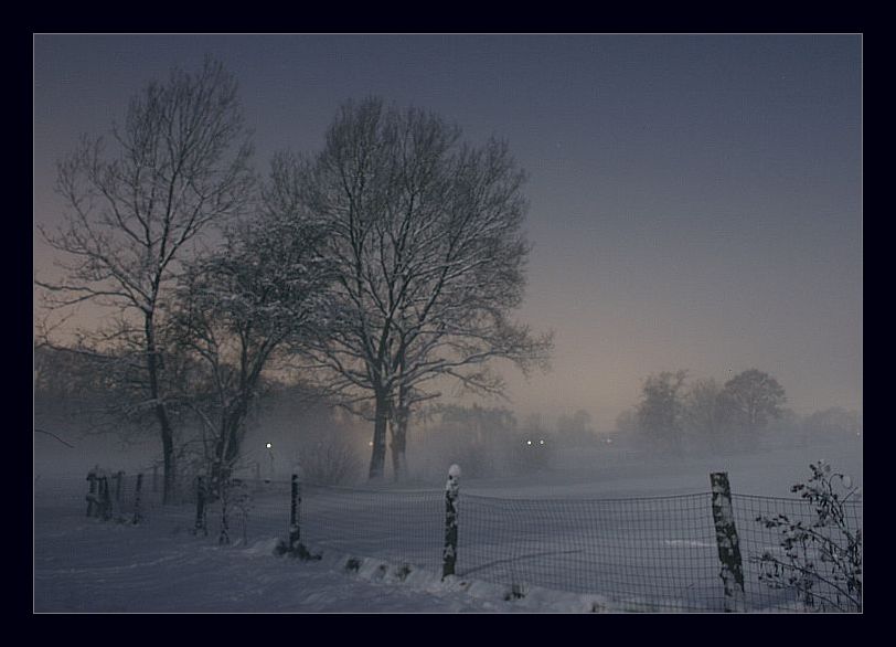 Schnee Vollmond Nebel Nacht