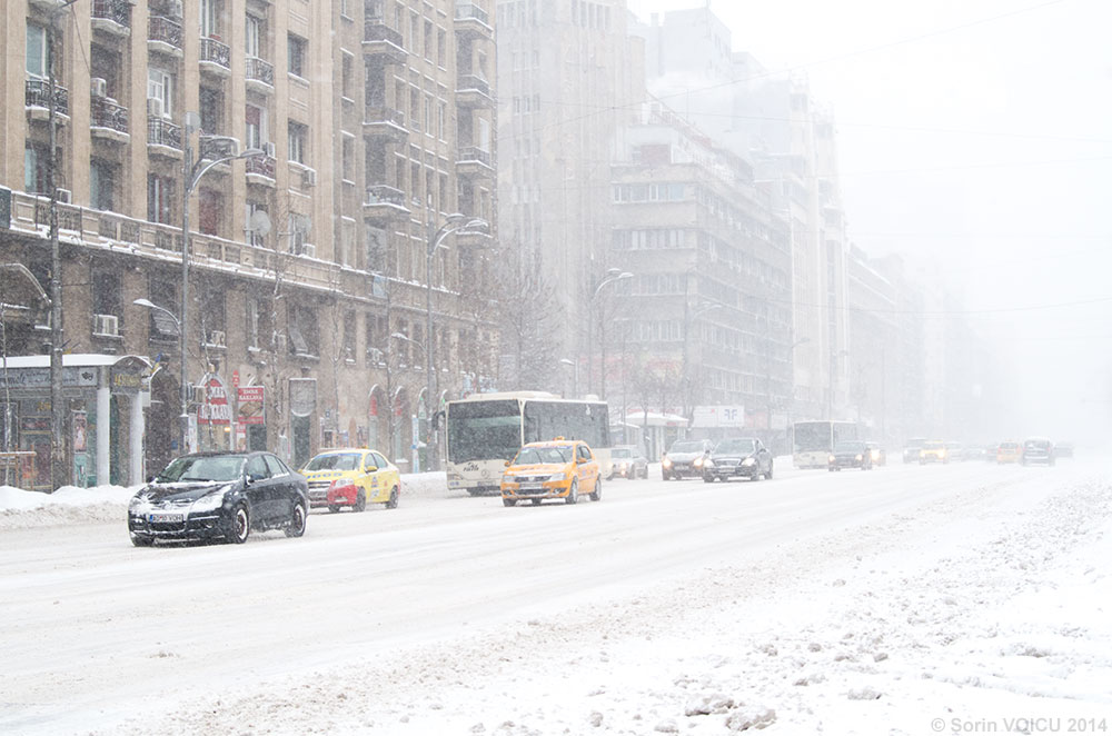 Schneefall im Bukarest