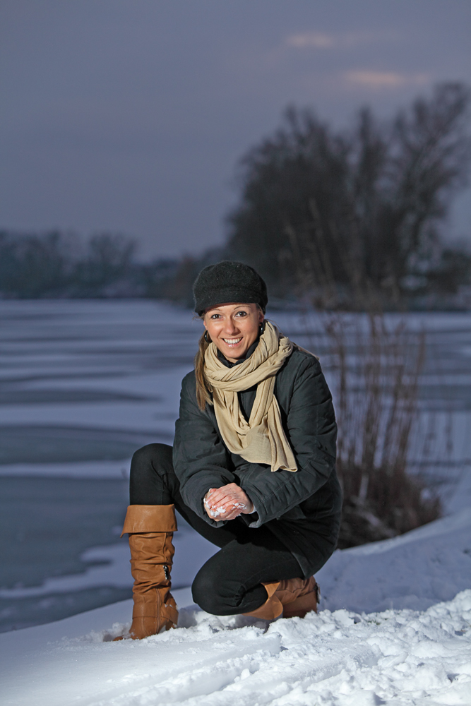 Schneegestöber im Abendlicht