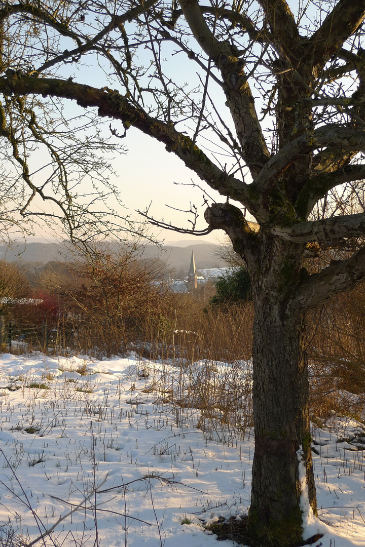 Schneelandschaft mit Kirchturm