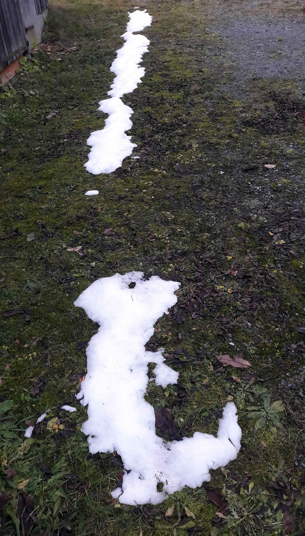 Schneepudel als Dachlawinenrest