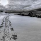 Schneespur im Gegenlicht