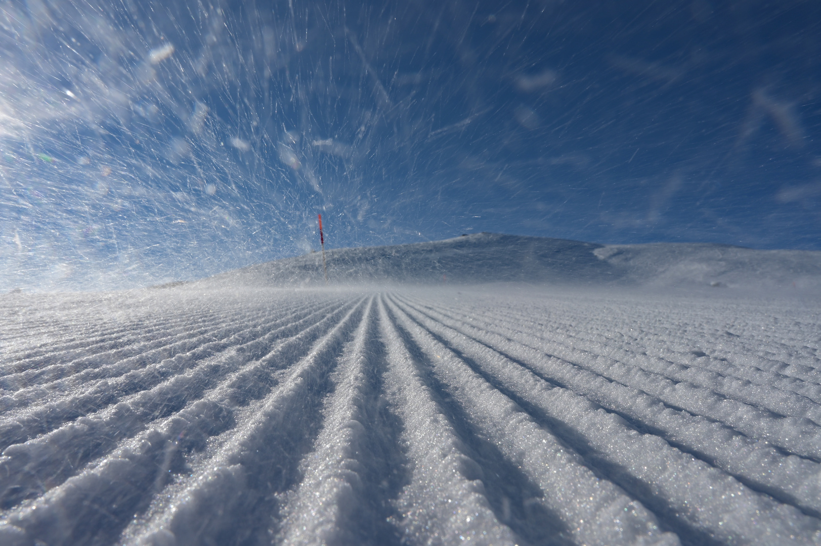 Schneetreiben bei Sonnenschein