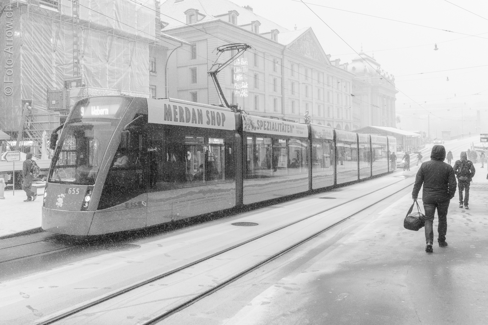 Schneetreiben in der Stadt