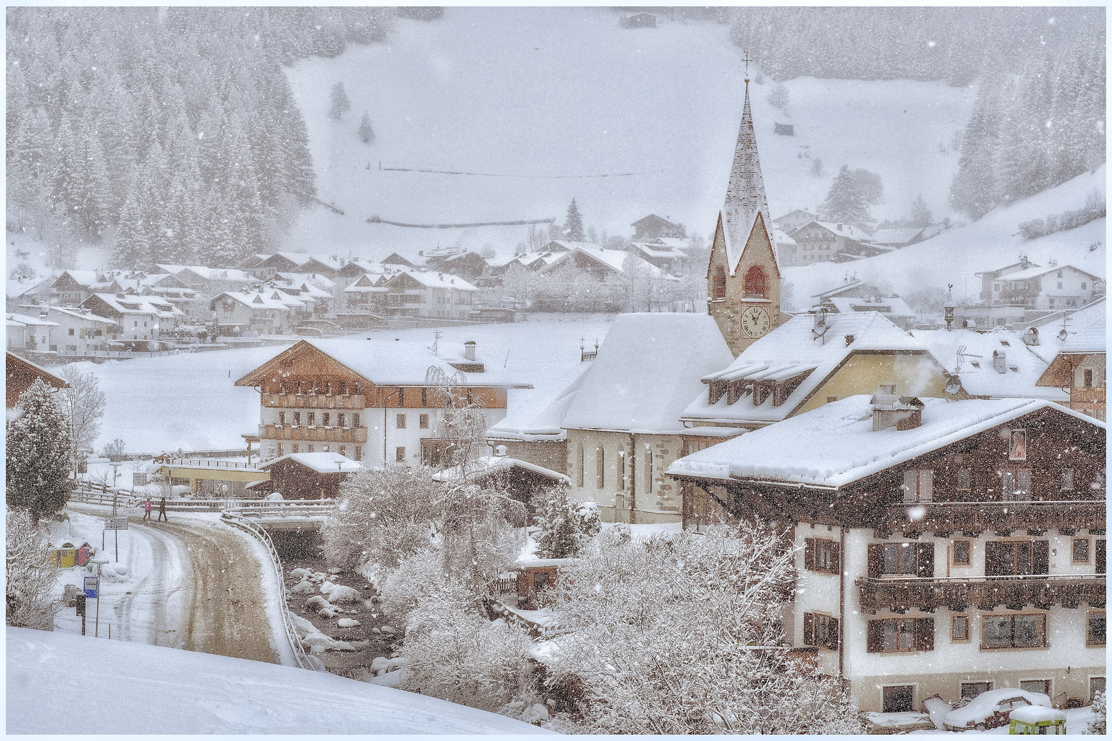 Schneetreiben in Weißenbach, Südtirol