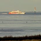 Schnellfähren-Katamaran kommt zurück (Höhe Döse) von Helgoland nach Cuxhaven und weiter nach Hamburg