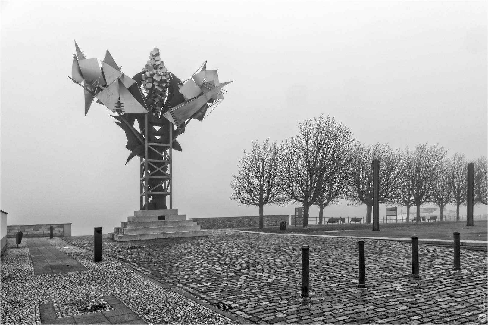 Schönebeck, Salzblumenplatz im Nebel