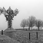 Schönebeck, Salzblumenplatz im Nebel