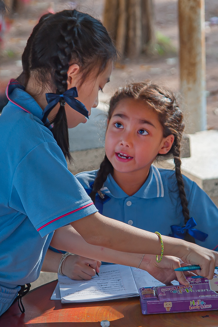 Schoolgirls doing homework