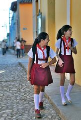 Schoolgirls going home after lesson