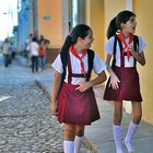 Schoolgirls going home after lesson