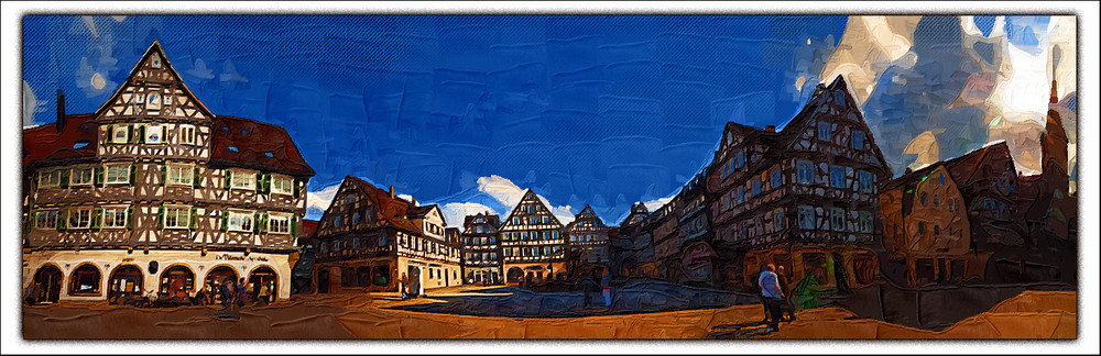 schorndorf, south of germany , oil painting panorama,