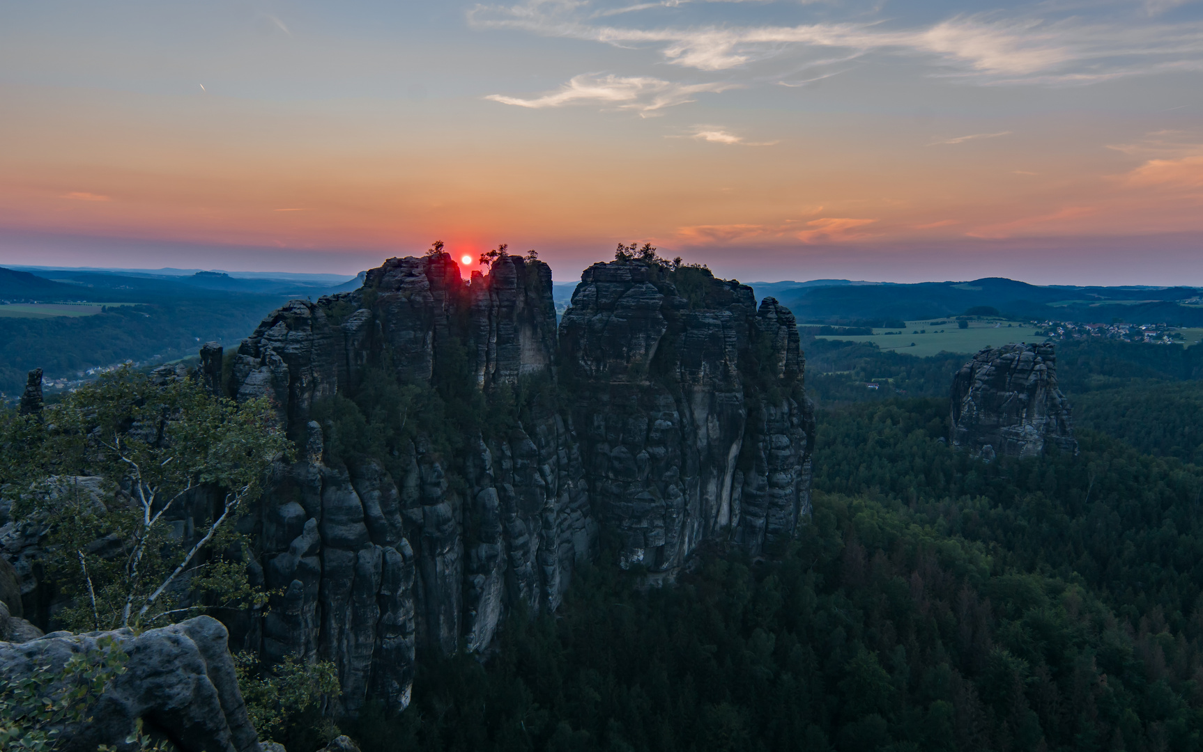 Schrammsteinaussicht zum Sonnenuntergang