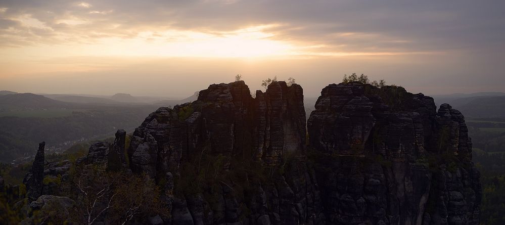 Schrammsteine bei Sonnenuntergang