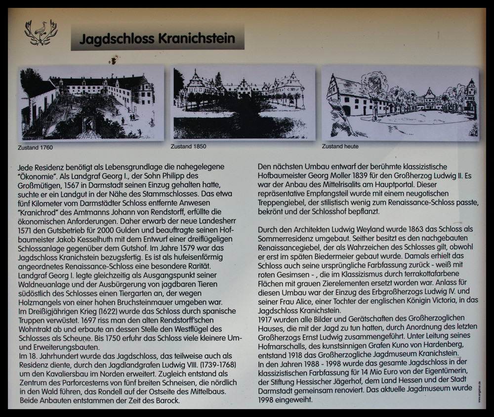 Schrifttafel am Jagdschloss Kranichstein.