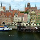 Schwanfamilie vor historischer Kulisse - Gdansk