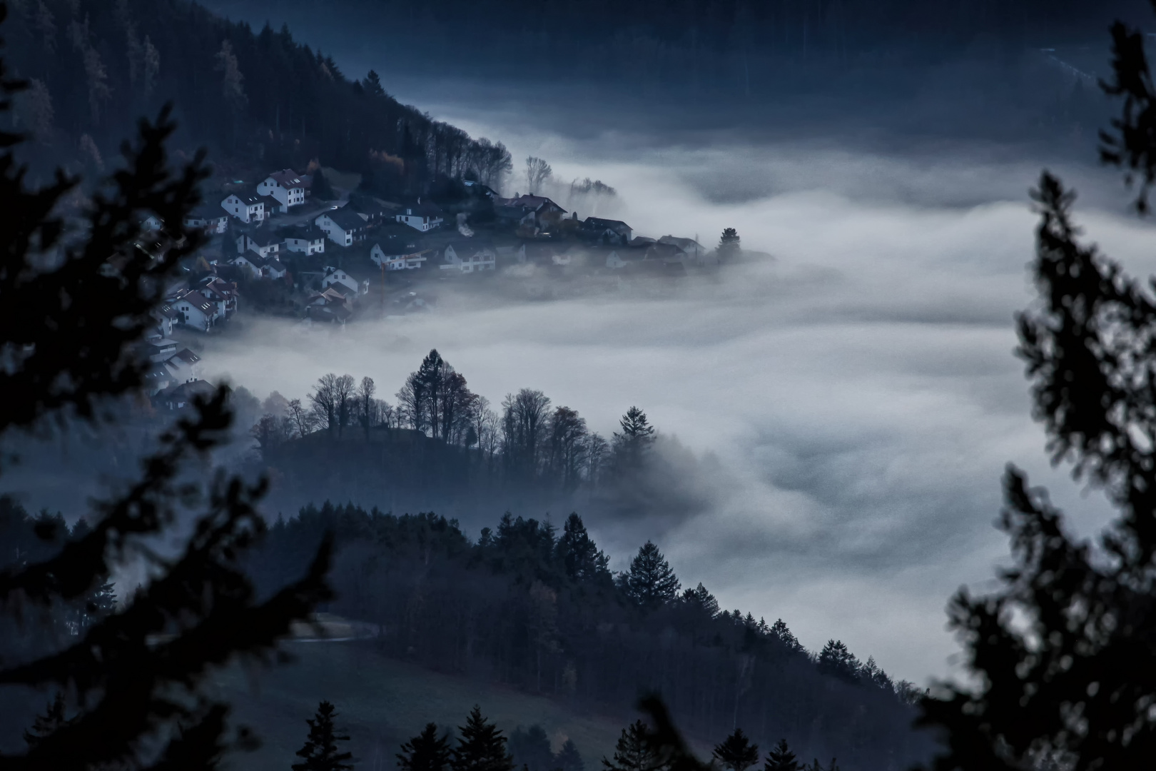 Schwarzwalddorf im Nebel