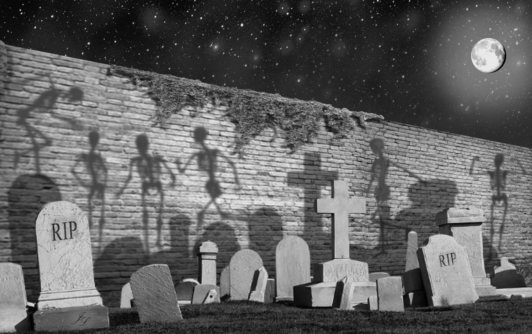 Schwarzweißer Freitag - Schatten an der Friedhofsmauer