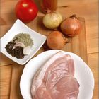 Schweineschulter und Zutaten mise en place