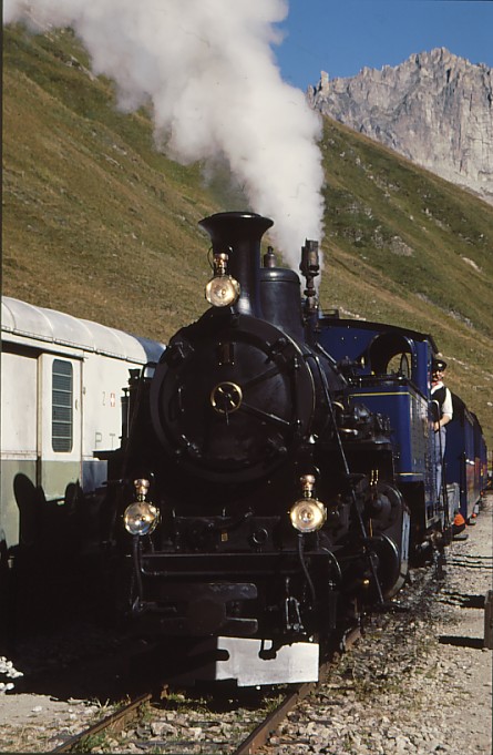 Schweiz: Dampfbahn Furka-Bergstrecke. Hier: Realp UR