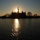 Schweriner Schloss im Sonnenuntergang