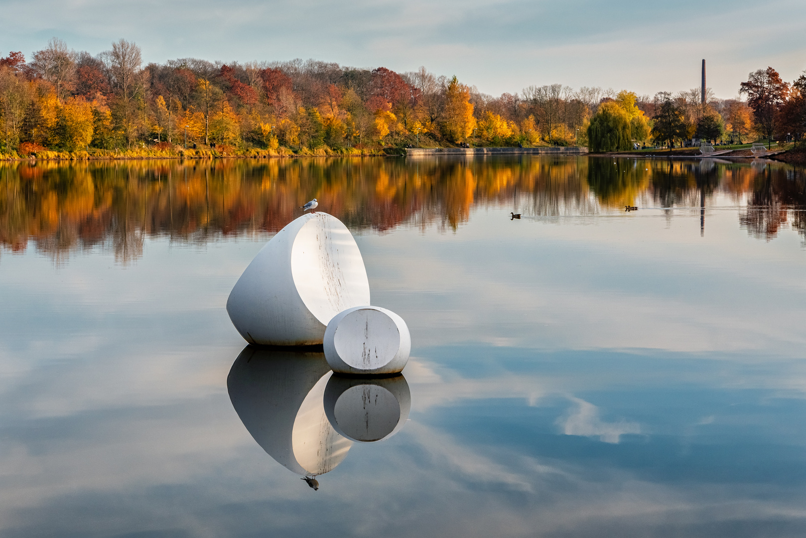 Schwimmende Plastik mit Möwe