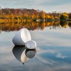 Schwimmende Plastik mit Möwe