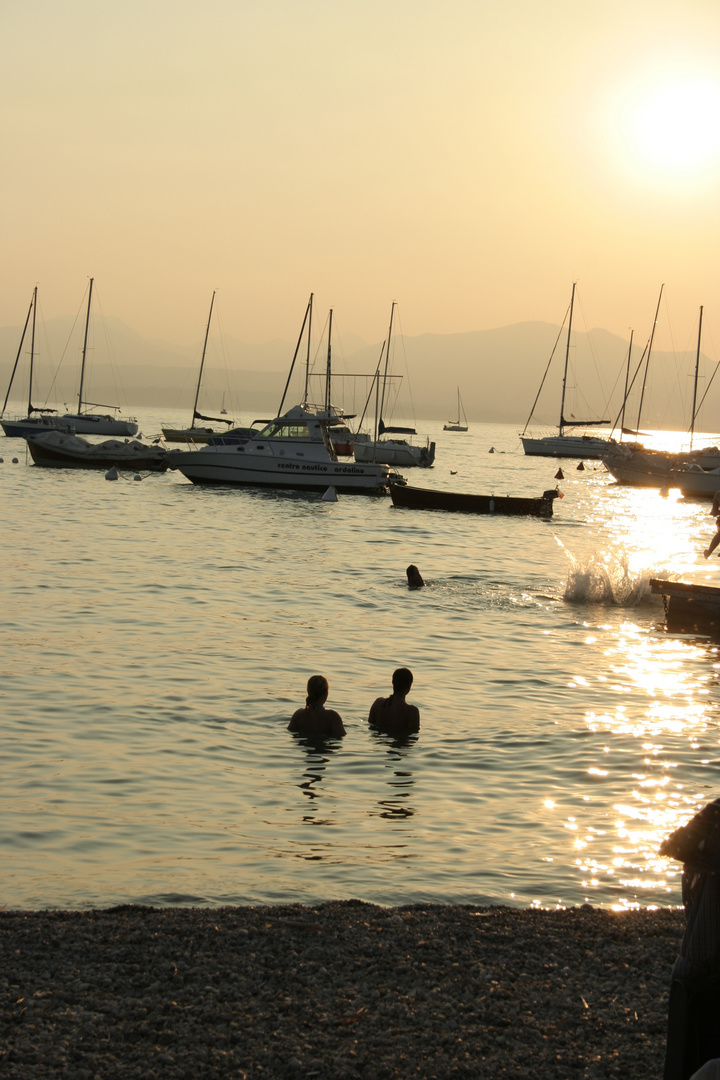 Schwimmer im Sonnenuntergang am Gardasee