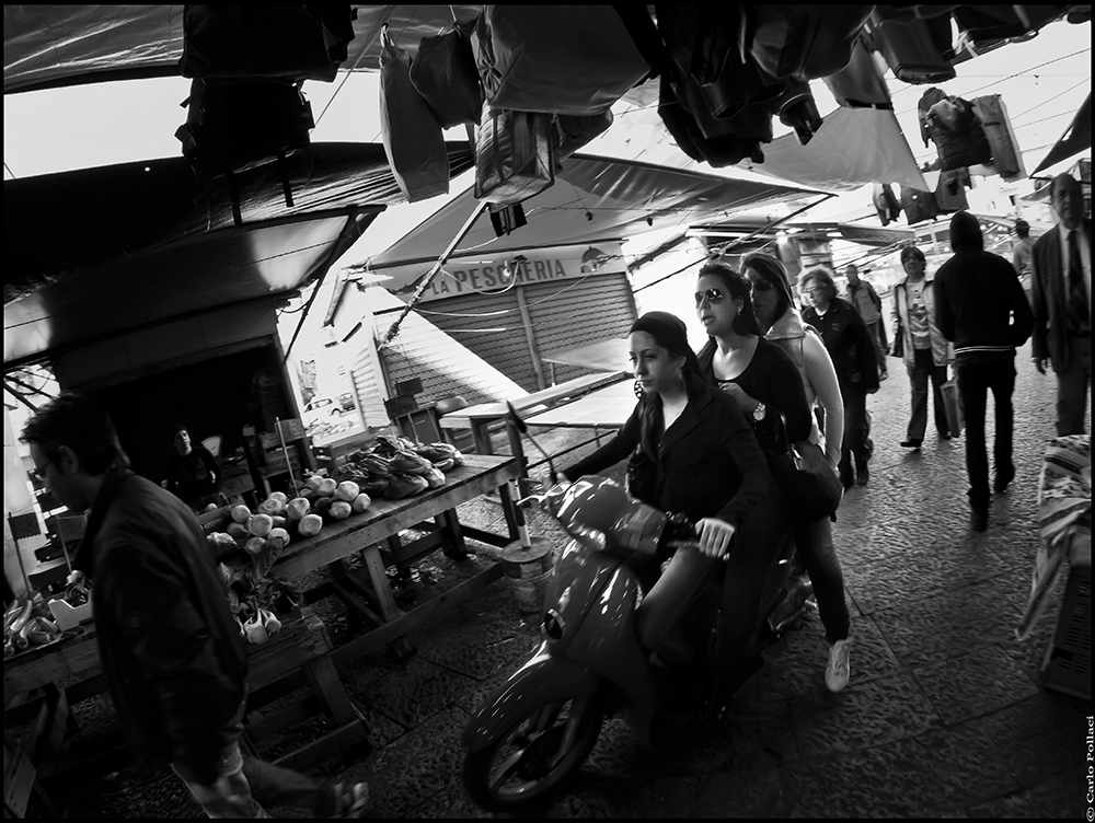 Scooter ride between the market stalls