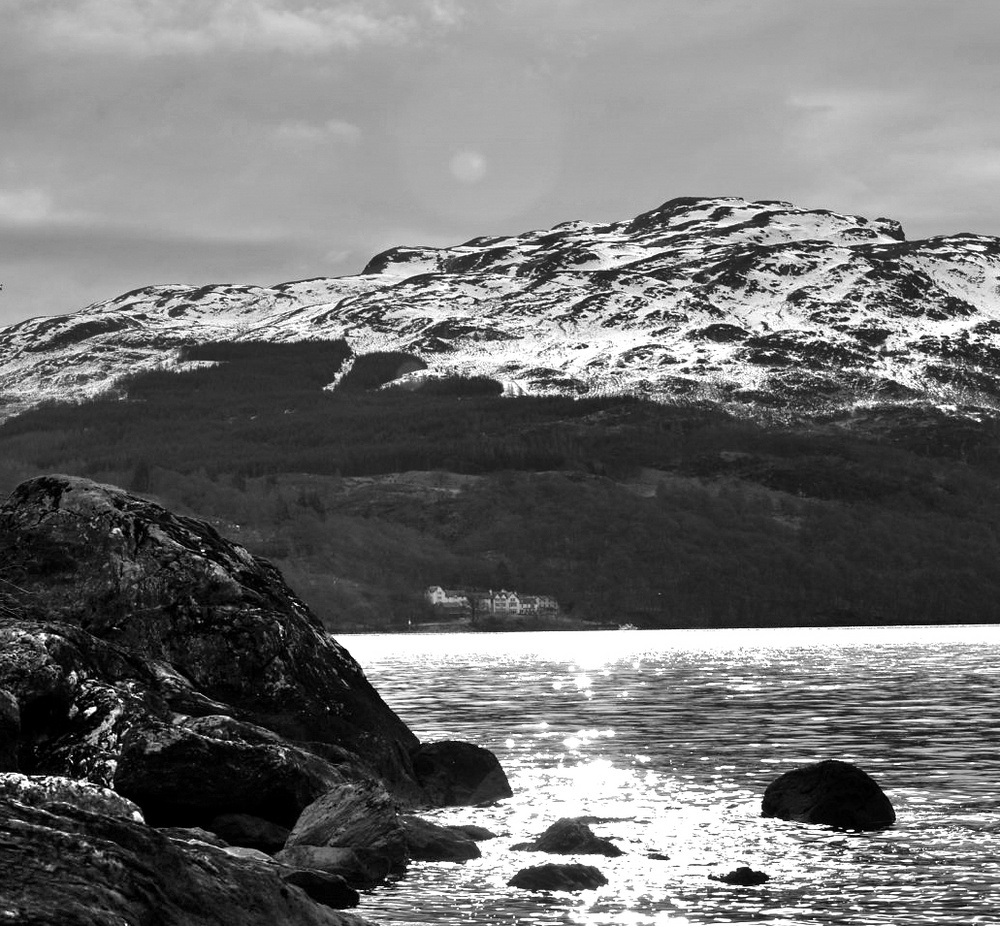 Scottish Highlands in BW-Label