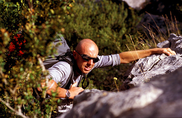 Scrambling up rocks