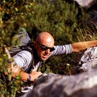 Scrambling up rocks