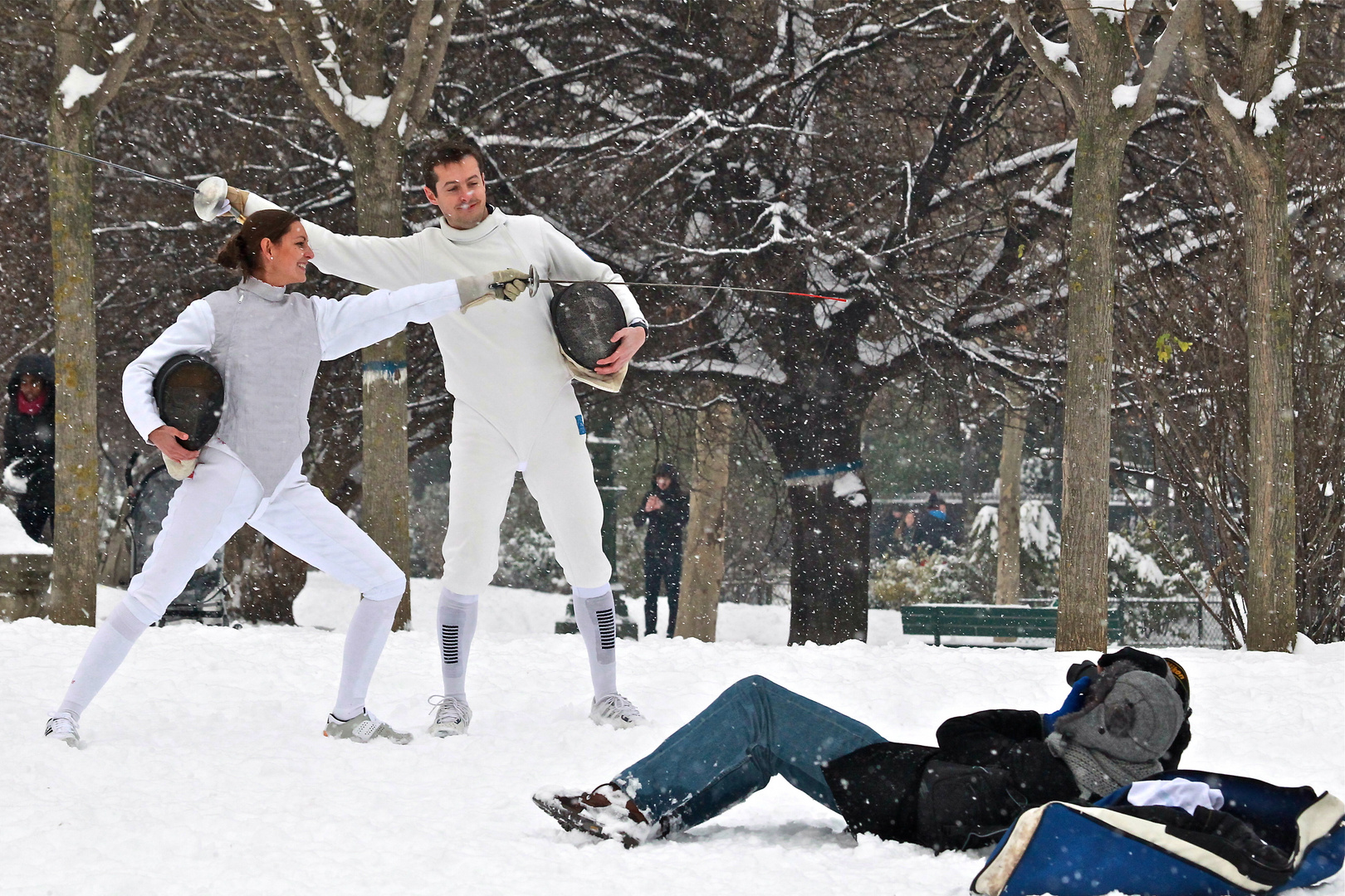 séance photo d'escrime sous la neige .