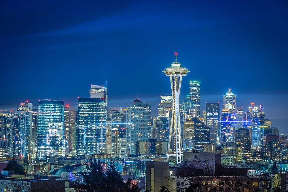 Seattle skyline blue sky