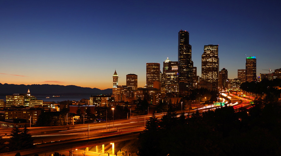 Seattle skyline by night