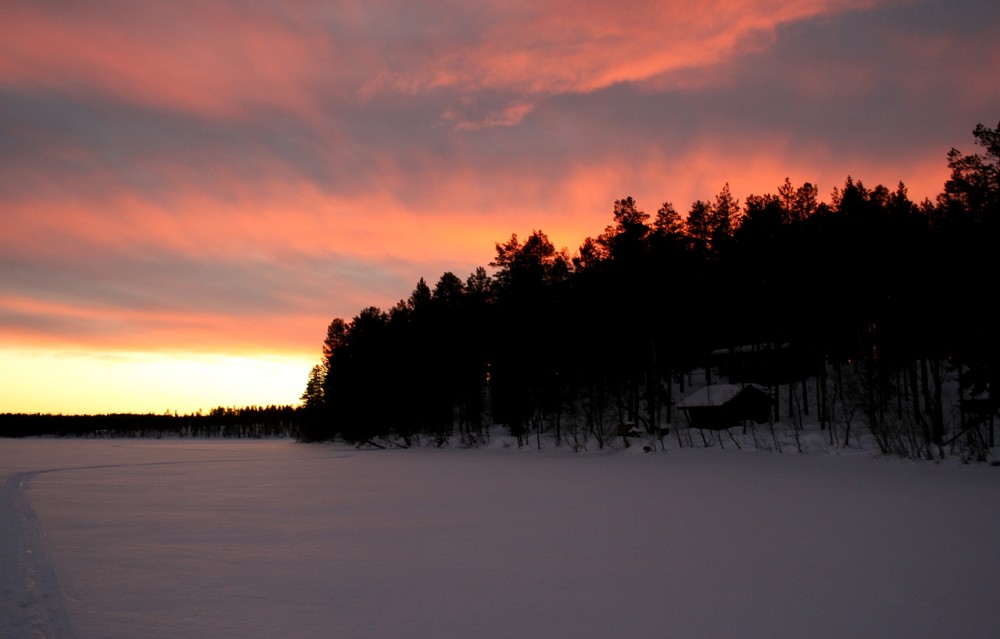 See-Ueberquerung in Lappland bei "Sonnenuntergang"